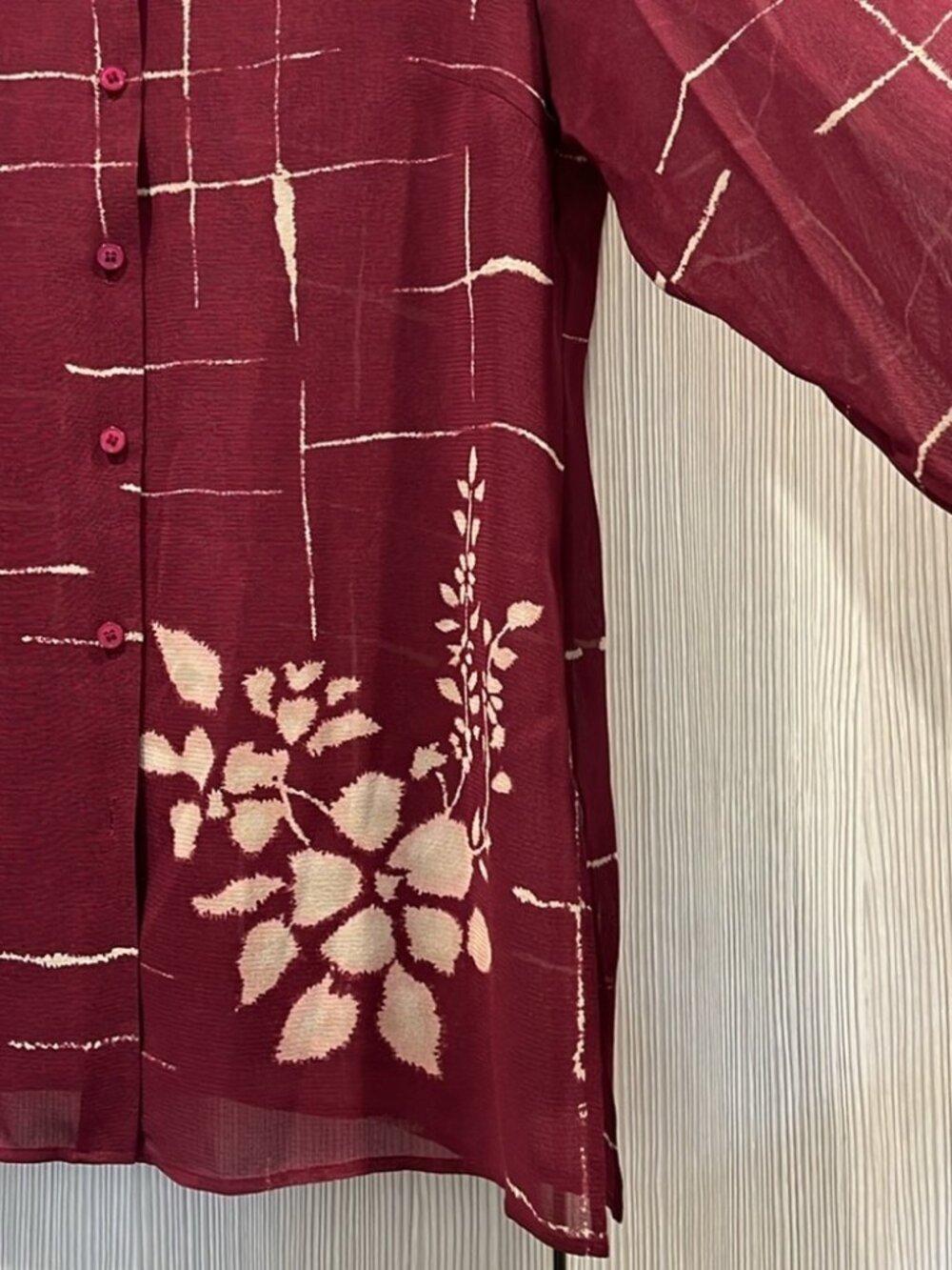 VINTAGE Dué per Dué | Silk Button Down Tunic Blouse | Bergundy | Size 6